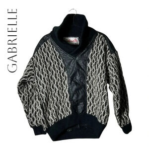 GABRIELLE KNITTED PULL OVER COAT WITH GUIENE LEATHER SIZE SMALL GRAY/BROWN/BLACK